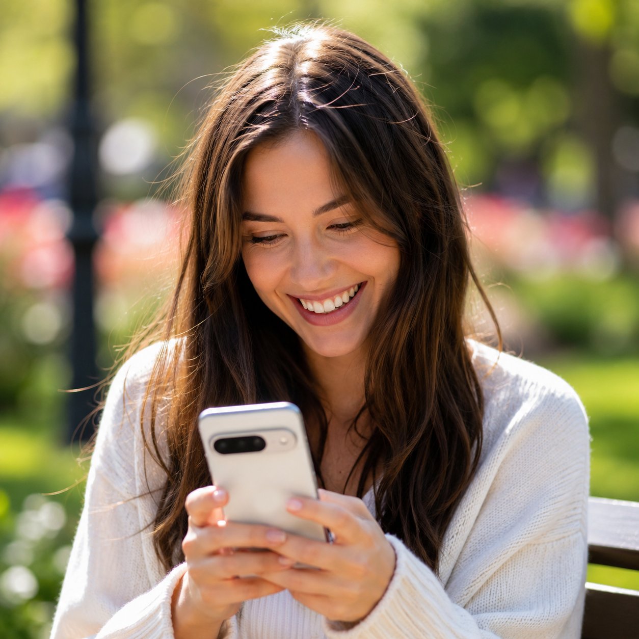 Traveler using her phone outdoors